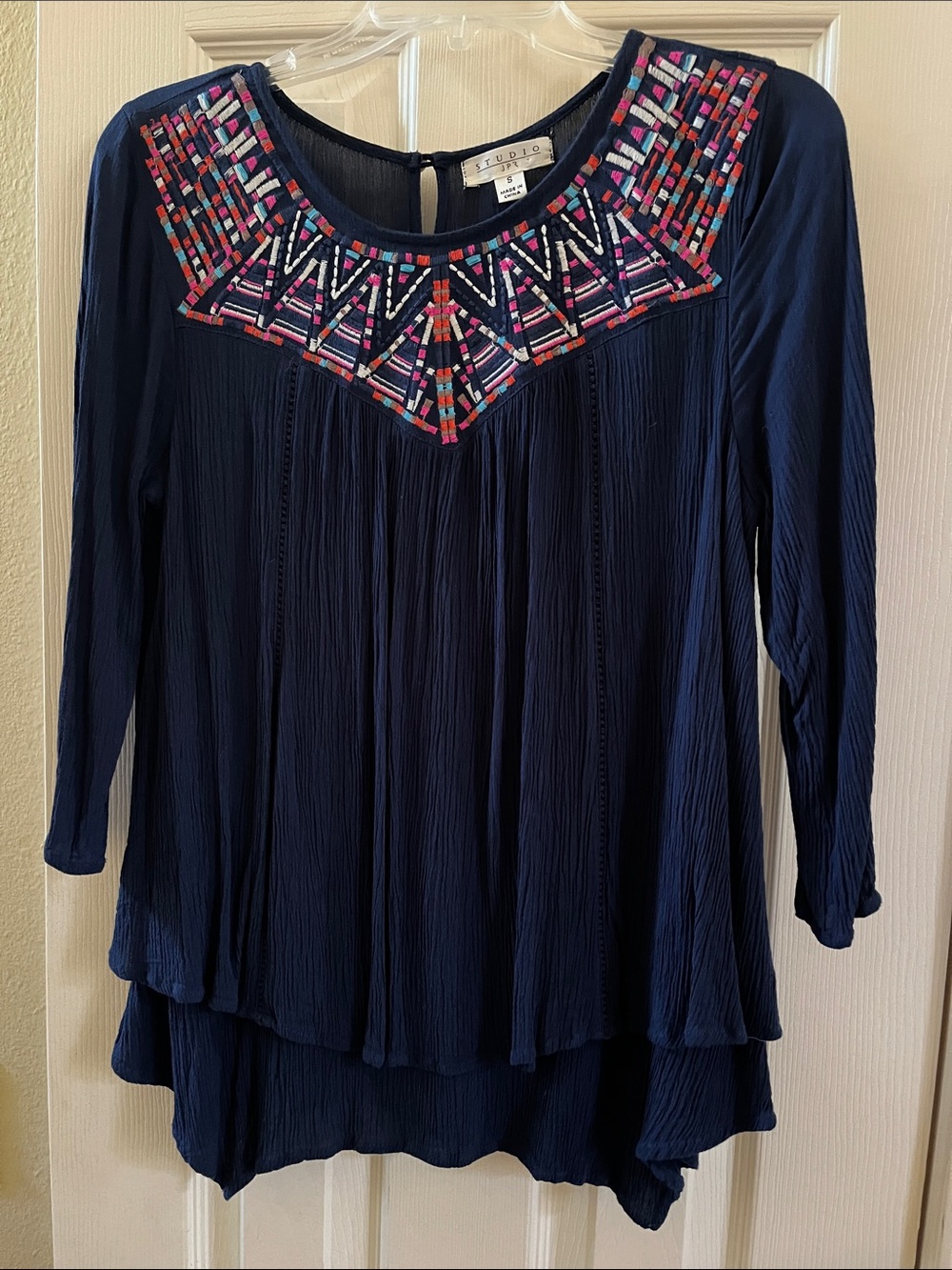 Studio JPR Blue Embroidered Peasant Blouse